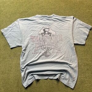 Harley Davidson Faded Y2K Distressed Thunder Creek Train Graphic T-Shirt Blue XL